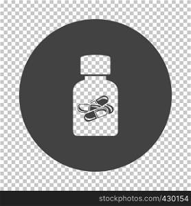 Pills bottle icon. Subtract stencil design on tranparency grid. Vector illustration.