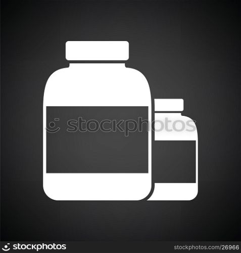 Pills container icon. Black background with white. Vector illustration.