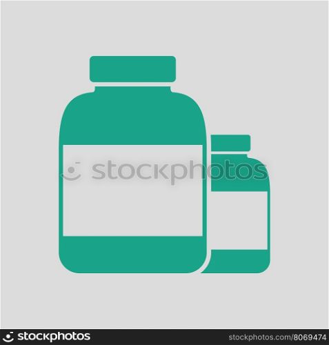 Pills container icon. Gray background with green. Vector illustration.