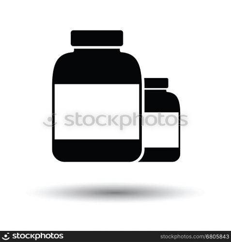 Pills container icon. White background with shadow design. Vector illustration.