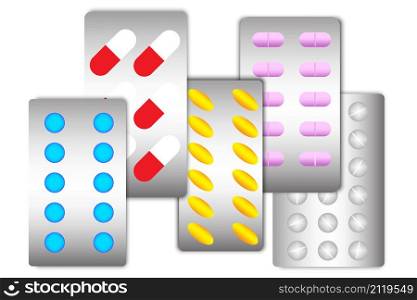 Pills in blister. Colored elements. Medicine healthcare. Pharmaceutical background. Vector illustration. Stock image. EPS 10.. Pills in blister. Colored elements. Medicine healthcare. Pharmaceutical background. Vector illustration. Stock image.