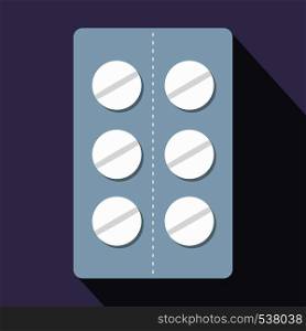 Pills in blister pack icon in flat style on purple background. Pills in blister pack icon, flat style
