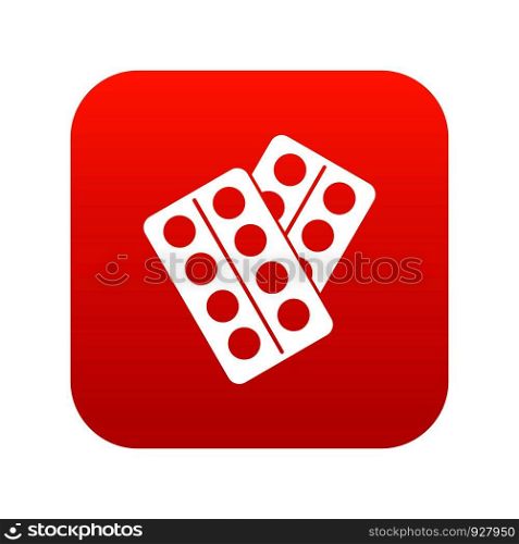 Pills in package icon digital red for any design isolated on white vector illustration. Pills in package icon digital red