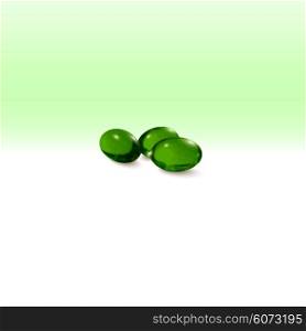 Pills isolated on green background, vector illustration.