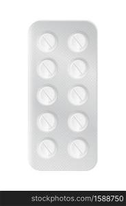 Pills or capsules white in blister package for tablet design.