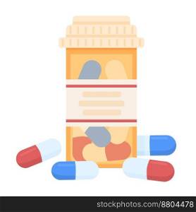 Pills semi flat color vector objects. Editable items. Full size element on white. Drugs and vitamins. Medicines in bottle simple cartoon style illustration for web graphic design and animation. Pills semi flat color vector objects