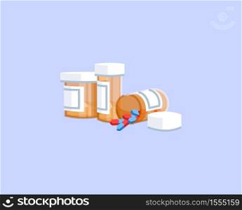 Pills semi flat RGB color vector illustration. Painkillers addiction, opioids abuse, opiates dependency. Medical prescription, medical remedy isolated cartoon object on blue background. Pills semi flat RGB color vector illustration