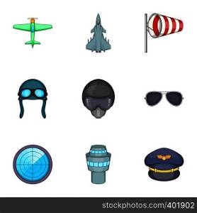 Pilot icons set. Cartoon illustration of 9 pilot vector icons for web. Pilot icons set, cartoon style