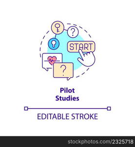 Pilot studies concept icon. Small experiment. Type of clinical trials abstract idea thin line illustration. Isolated outline drawing. Editable stroke. Arial, Myriad Pro-Bold fonts used. Pilot studies concept icon