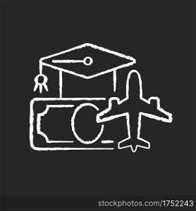 Pilot training financing chalk white icon on black background. Civil aviation crisis. High quality education. Silhouette symbol on white space. Isolated vector chalkboard illustration. Pilot training financing chalk white icon on black background