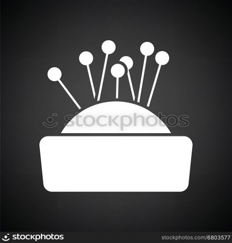Pin cushion icon. Black background with white. Vector illustration.