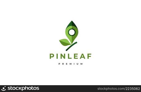 Pin Leaf logo design template green color
