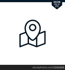 Pin location icon collection in outlined or line art style, editable stroke vector