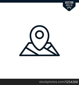 Pin location icon collection in outlined or line art style, editable stroke vector