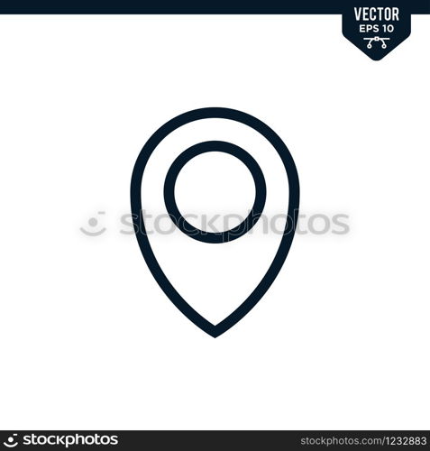 Pin locator icon collection in outlined or line art style, editable stroke vector