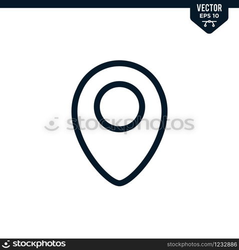 Pin locator icon collection in outlined or line art style, editable stroke vector