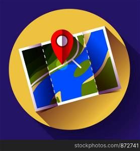 Pin on the map. Vector icon. Flat design style.. Pin on the map. Vector icon