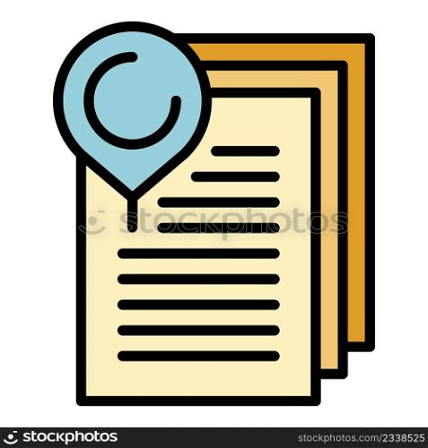 Pin paper report icon. Outline pin paper report vector icon color flat isolated. Pin paper report icon color outline vector