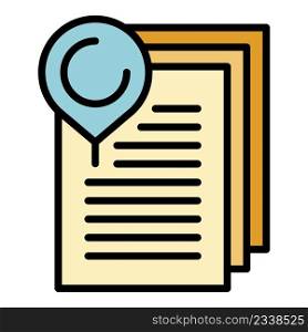 Pin paper report icon. Outline pin paper report vector icon color flat isolated. Pin paper report icon color outline vector