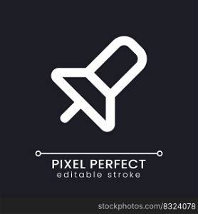 Pin pixel perfect white linear ui icon for dark theme. Messenger. Attach and clip information. Vector line pictogram. Isolated user interface symbol for night mode. Editable stroke. Poppins font used. Pin pixel perfect white linear ui icon for dark theme