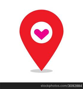 Pin up button with red heart. Travel destination concept. Love concept. Location pin sign. Vector illustration. stock image. EPS 10.. Pin up button with red heart. Travel destination concept. Love concept. Location pin sign. Vector illustration. stock image.