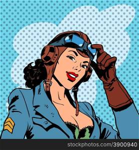 Pin up girl pilot aviation army beauty pop art retro. Pin up girl pilot aviation army beauty pop art retro comic vintage