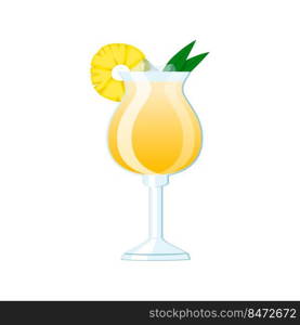 pina colada cocktail cartoon. pineapple drink, rum glass, coconut tropical ice fruit pina colada cocktail vector illustration. pina colada cocktail cartoon vector illustration