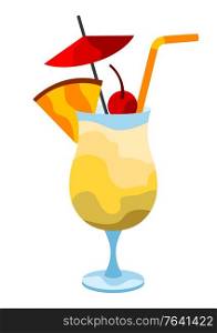 Pina Colada cocktail illustration. Stylized image of alcoholic beverage.. Pina Colada cocktail illustration.