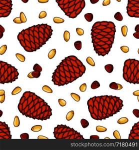 Pine and seed seamless pattern. Autumn forest eements background. Vector illustration. Pine and seed seamless pattern