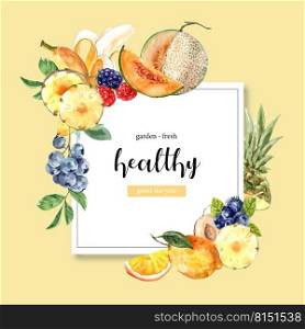 pine apple, melon, grape, melon Fruits, creative yellow theme vector illustration template. 