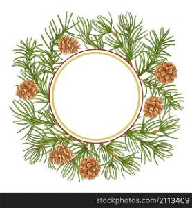 pine branches vector frame on white background