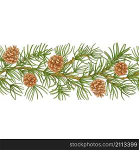 pine branches vector pattern on white background