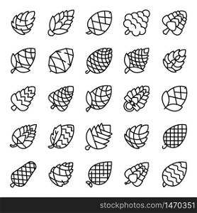 Pine cone icons set. Outline set of pine cone vector icons for web design isolated on white background. Pine cone icons set, outline style