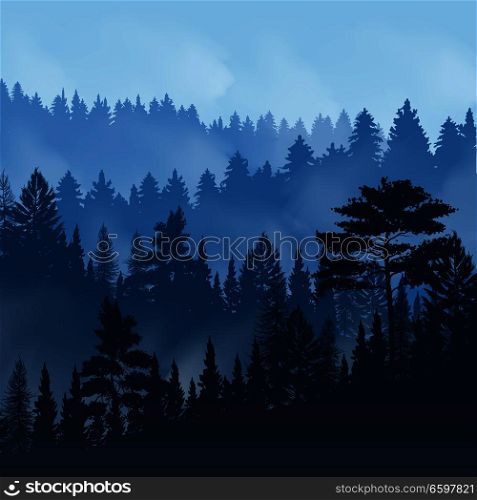 Pine Forest Fog Illustration