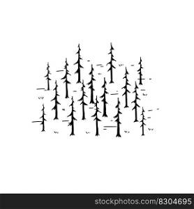 Pine forest. Silhouettes of old dry dead trees. Sw&area for retro maps.. Pine forest. Silhouettes of old dead trees