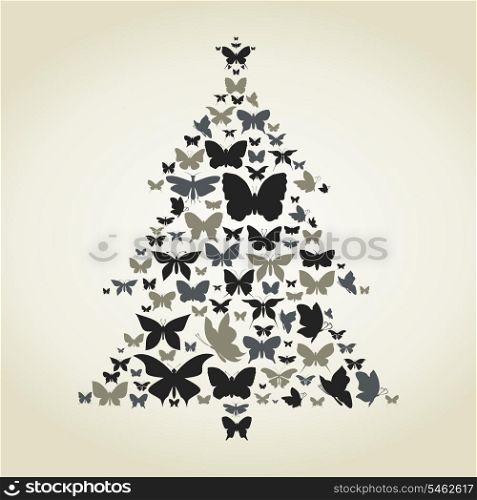 Pine made of butterflies. A vector illustration