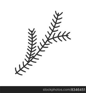 Pine or spruce branch doodle clipart. Black sketch coniferous vectoca isolated on white background. Natural christmas retro decoration vector illustration. Pine or spruce branch doodle clipart
