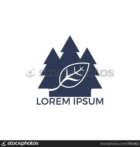 Pine tree and leaf logo design. Creative pine tree and leaves silhouette logo vector design.