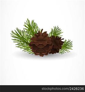 Pine tree cones and twigs. Design element. For banners, posters, leaflets and brochures.