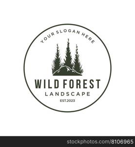 Pine tree,evergreen and mountain vintage logo.Logo for adventurer, c&ing, nature, badge and business.