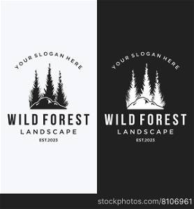 Pine tree,evergreen and mountain vintage logo.Logo for adventurer, camping, nature, badge and business.