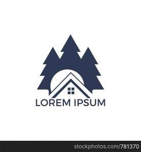Pine tree house logo design. Real estate logo inspiration with nature concept.