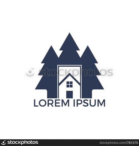 Pine tree house logo design. Real estate logo inspiration with nature concept.