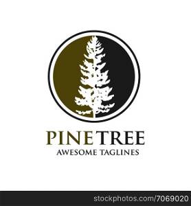 pine Tree outdoor travel green silhouette forest logo , natural pine tree badge abstract stem drawing vector illustration