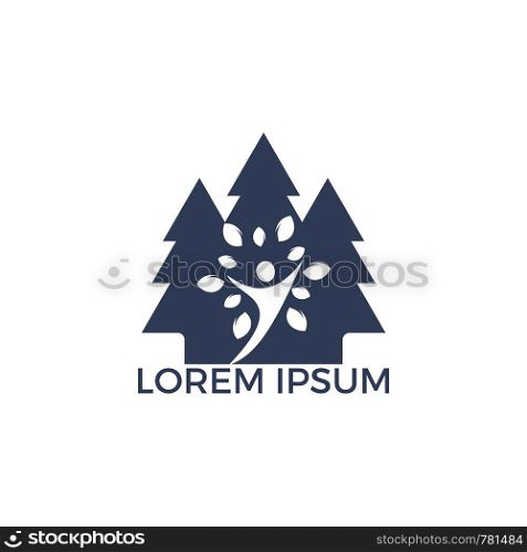 Pine tree people logo design. Healthy person people tree eco and bio icon human character icon nature care symbol.