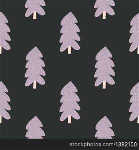 Pine tree seamless pattern on black background. Forest backdrop in doodle style. Design for fabric, textile print, wrapping paper. Simple vector illustration. Pine tree seamless pattern on black background. Forest backdrop in doodle style.