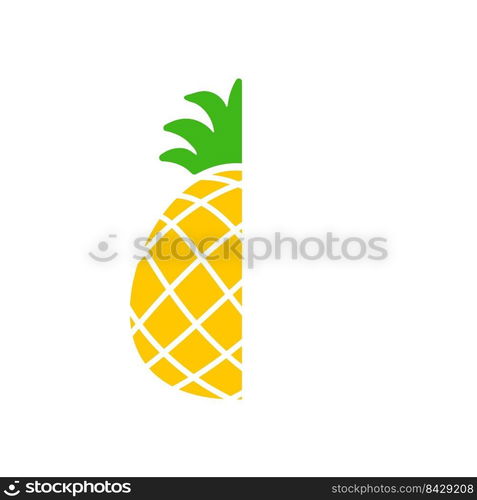 Pineapple fruit in summer. Pineapple text frame Isolated on white background