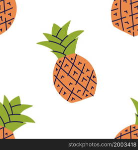 Pineapple fruit. Seamless pattern. Hand drawn vector illustration. Sweet exotic food. Pineapple fruit. Seamless pattern. Hand drawn vector illustration. Sweet exotic food.