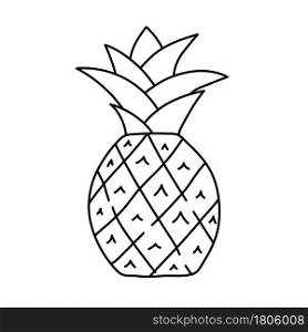 Pineapple. Fruit sketch. Black line icon. Vector illustration for coloring book