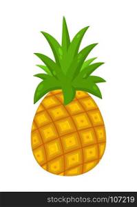 Pineapple Fruit With Green Leafs Drawing Flat Simple Design. Illustration Isolated On White Background
